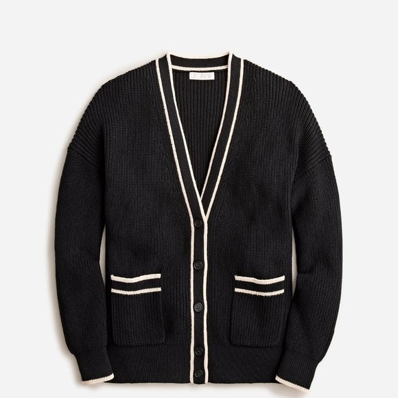 Tipped V-neck 100% cotton cardigan sweater - Picture 2 of 3